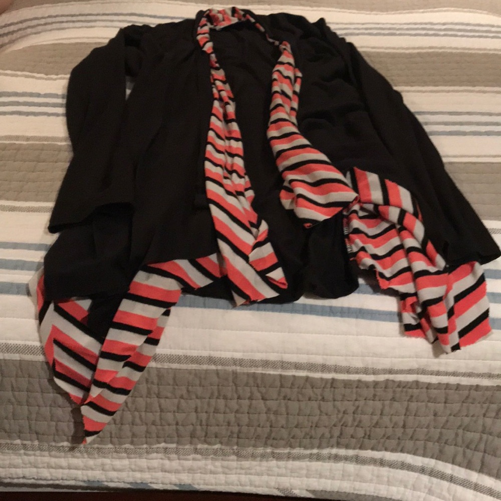 Gorgeous black, pink, and white cardigan.